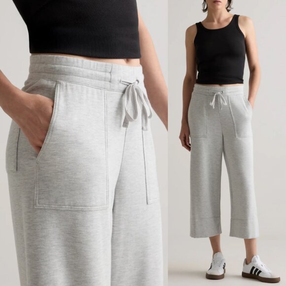 Quince SuperSoft Fleece Cropped Wide Leg Pants M Heather Gray Lounge Cozy Comfy - Picture 2 of 16